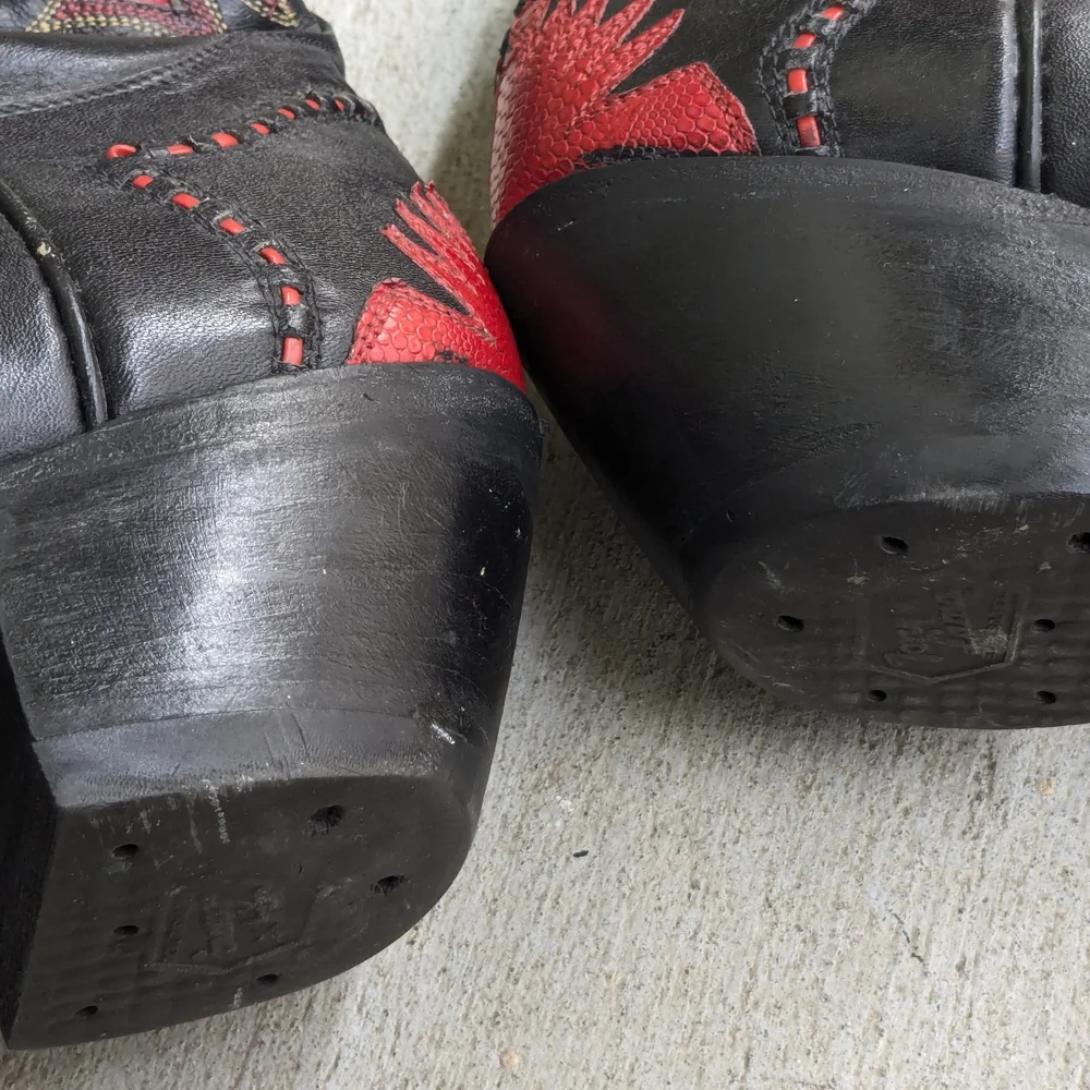 Tony Lama Cowboy Boots Red Black Lizard Leather Men 8.5 D - Picture 13 of 15